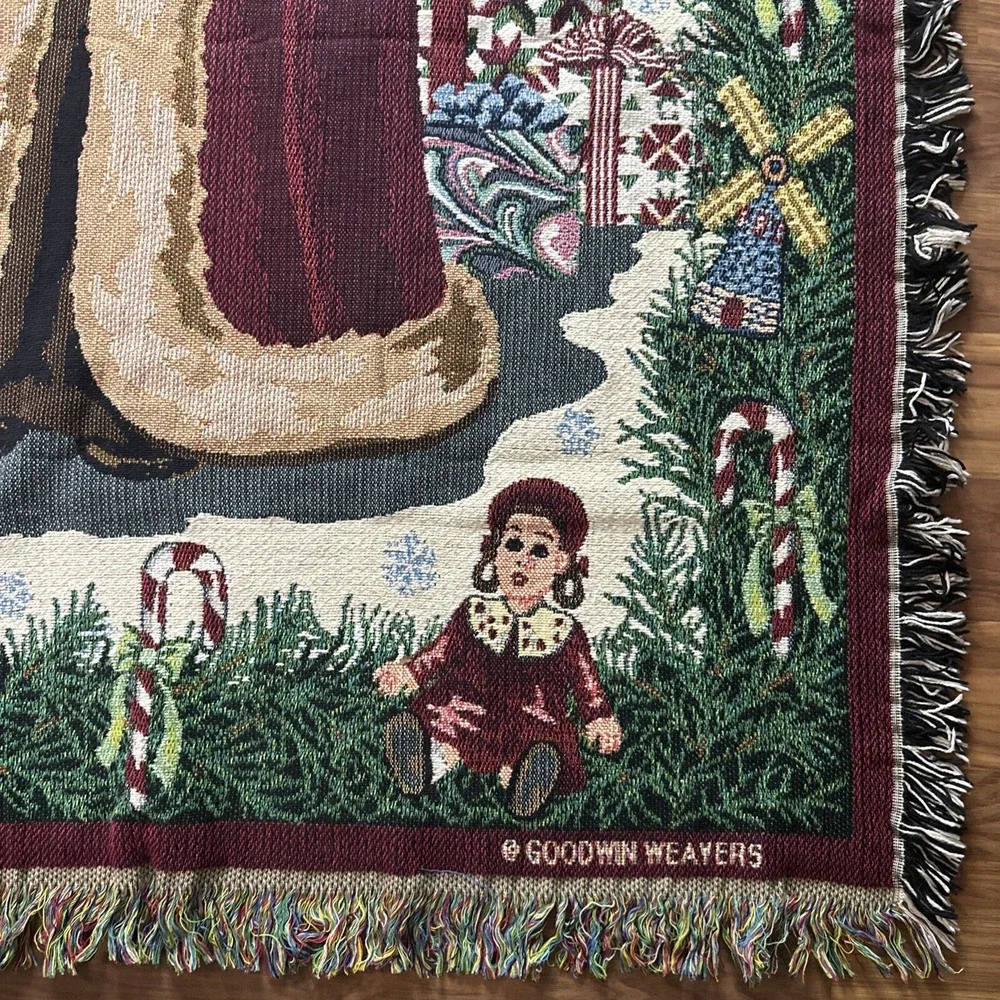 Goodwin Weaver Old World Christmas Santa Tapestry Fringe Throw Blanket 64x44 USA